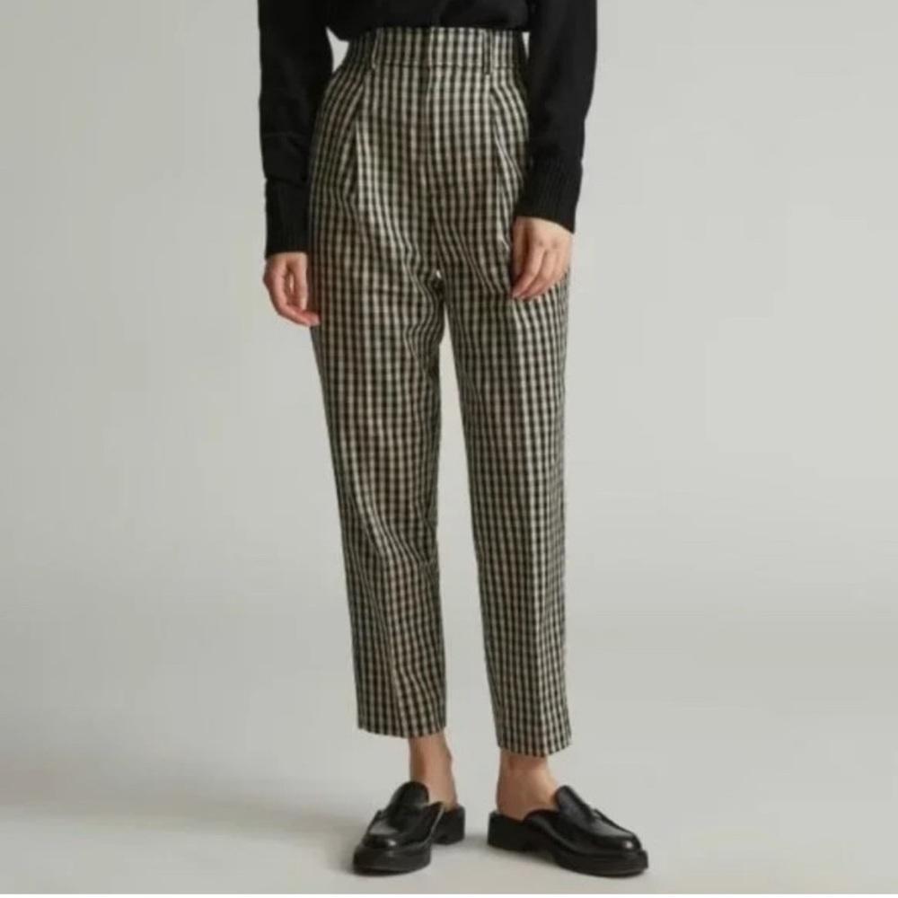 Everlane Black and White Checkered Cropped Pants high waisted, tencil, tailored